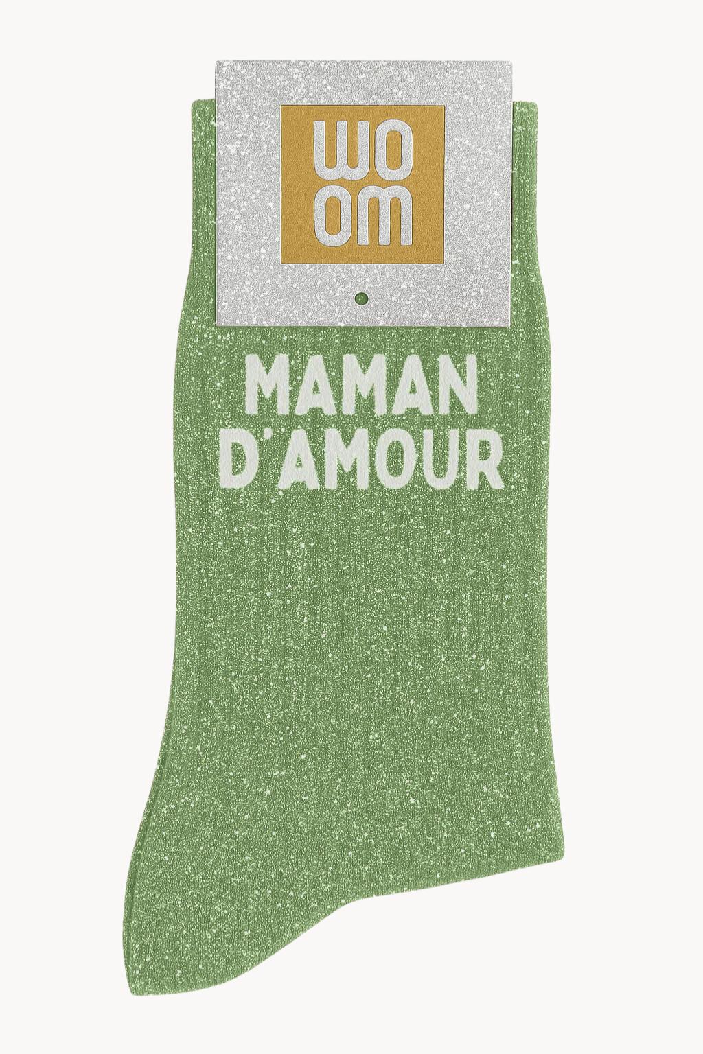 Chaussettes Maman d’amour vert WOOM Chaussettes à paillettes Maman d’amour vert WOOM
